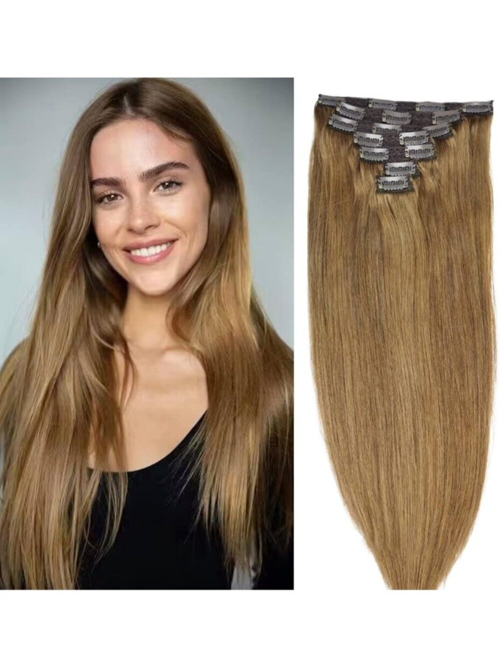 16 Inch Clip-In Real Human Hair Extensions - 130g Light Brown for Volume